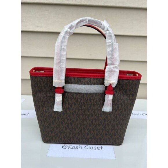 Michael Kors tote carryall handbag xs convertible top zip crossbody Flame Brown - Picture 4 of 10